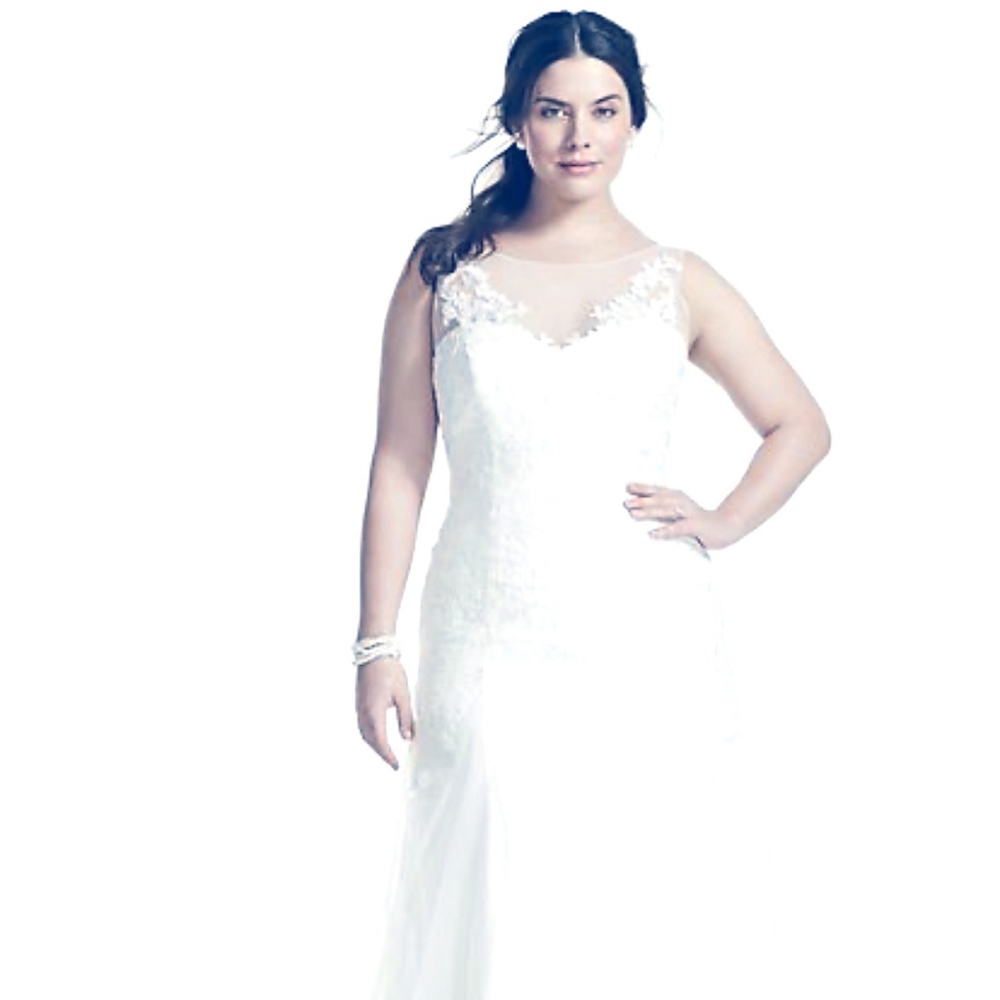 Illusion Neck Deep V Back Plus Size Wedding Dress